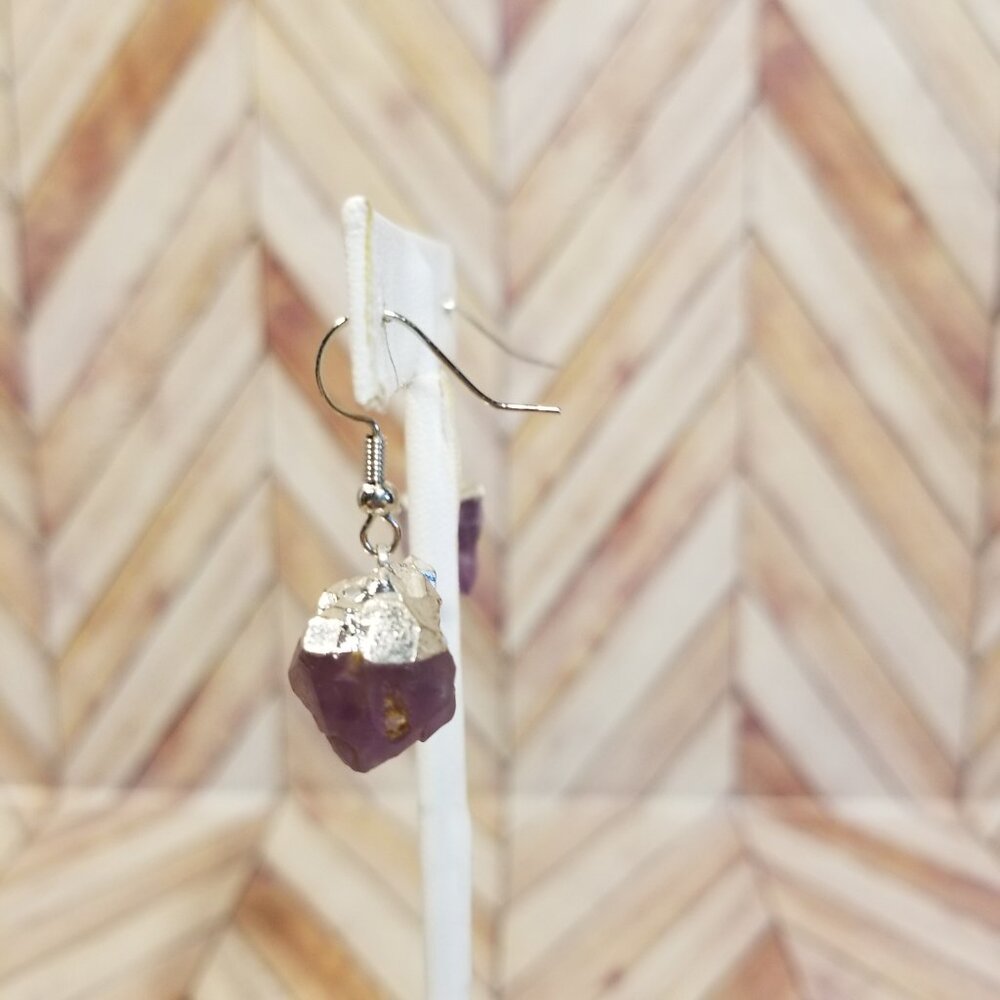 Amethyst and Silver Dangling Earrings - Picture 3 of 3
